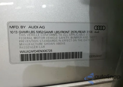 2014 Audi A8 Quattro z USA, uszkodzony, nr VIN WAUA2AFD4EN006728